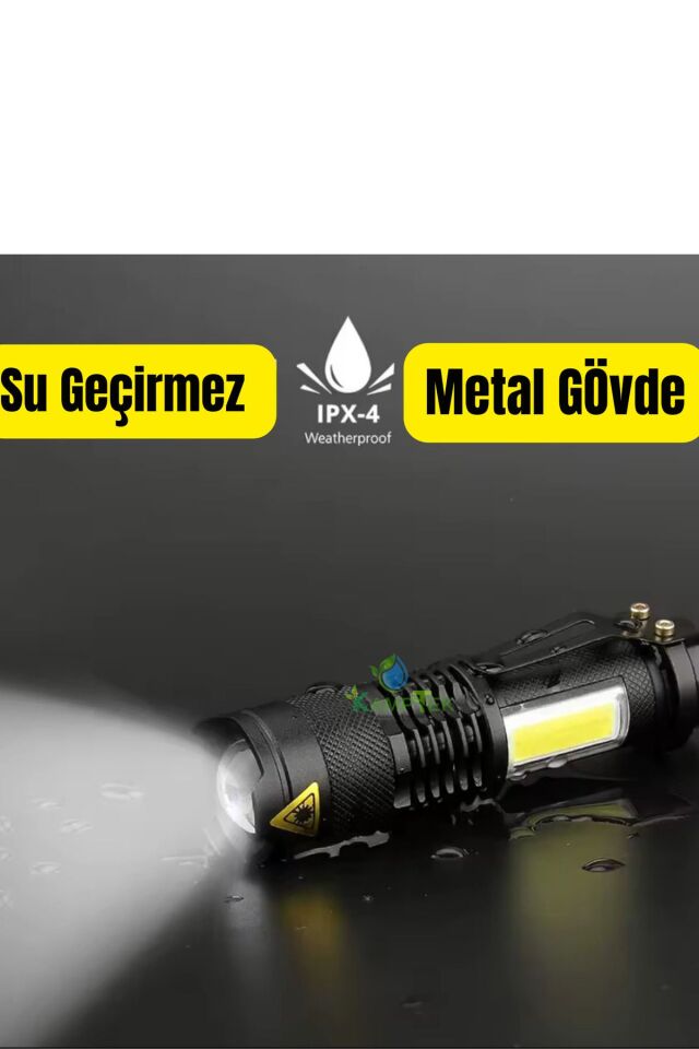 Mini Led  Güçlü Metal Gövde 3 Fonksiyonlu Kamp Avcılık Deprem Çantalık El Feneri  2li Set