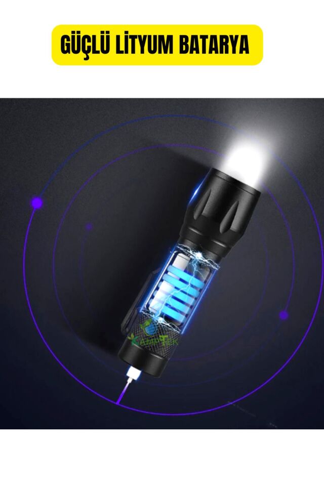 Mini Led  Güçlü Metal Gövde 3 Fonksiyonlu Kamp Avcılık Deprem Çantalık El Feneri