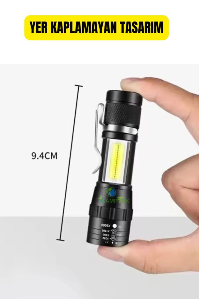 Mini Led  Güçlü Metal Gövde 3 Fonksiyonlu Kamp Avcılık Deprem Çantalık El Feneri