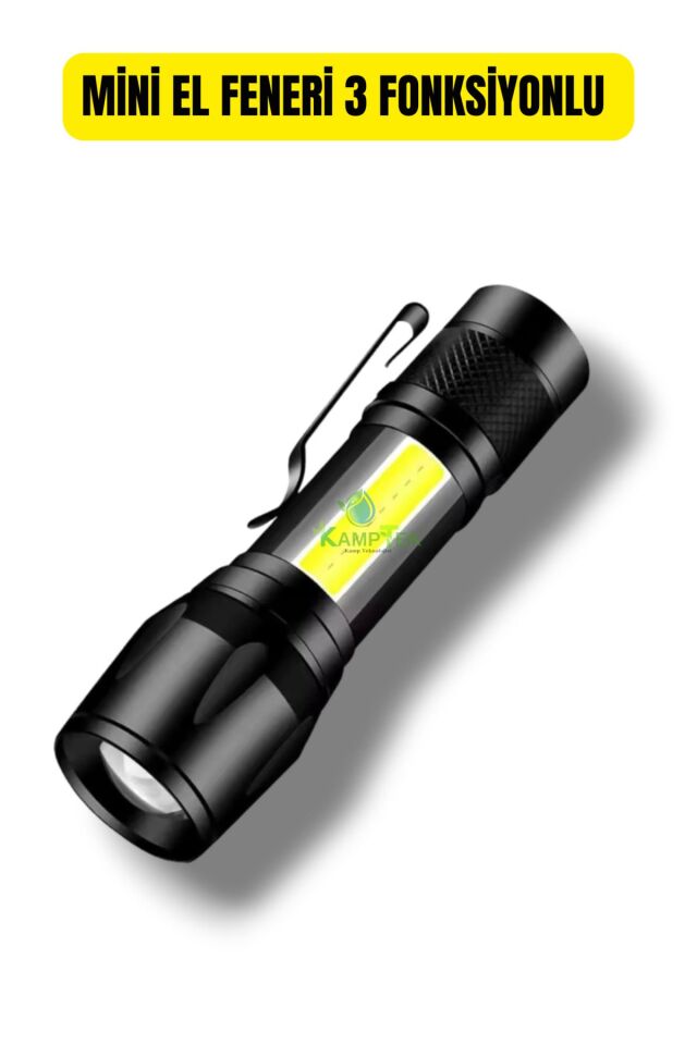 Mini Led  Güçlü Metal Gövde 3 Fonksiyonlu Kamp Avcılık Deprem Çantalık El Feneri