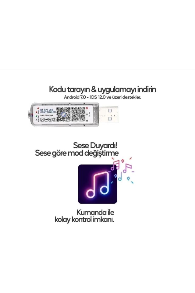 Akıllı Şerit Led Parti Ev Dekor 10 Metre Bluetooth TV Sese Duyarlı USB Enerjili Telefon Kontrollü