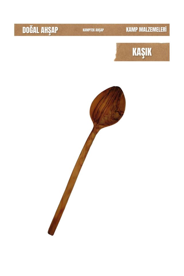 KampTek Ahşap Zeytin Ağacından Büyük Boy Yemek Kaşığı 29 cm