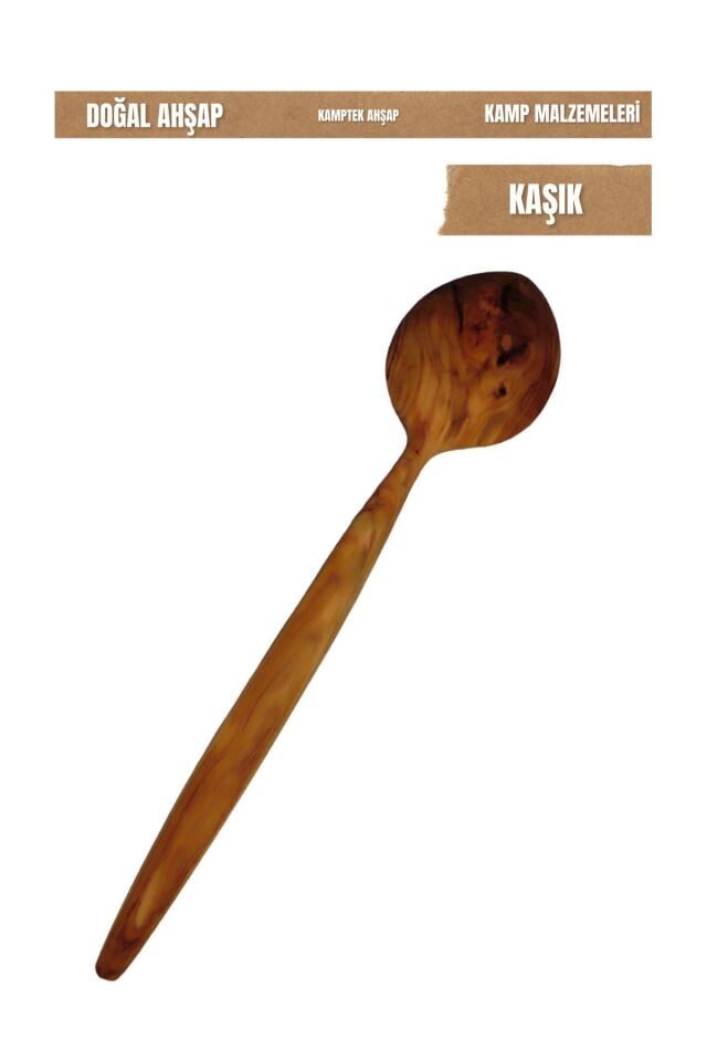 KampTek Ahşap Zeytin Ağacından Büyük Boy Yemek Kaşığı 29 cm