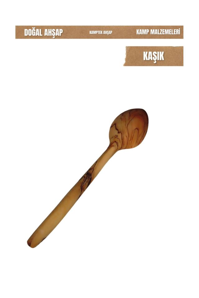 KampTek Ahşap Zeytin Ağacından Kaşık Küçük Boy Yemek Mama Kaşığı 18 cm