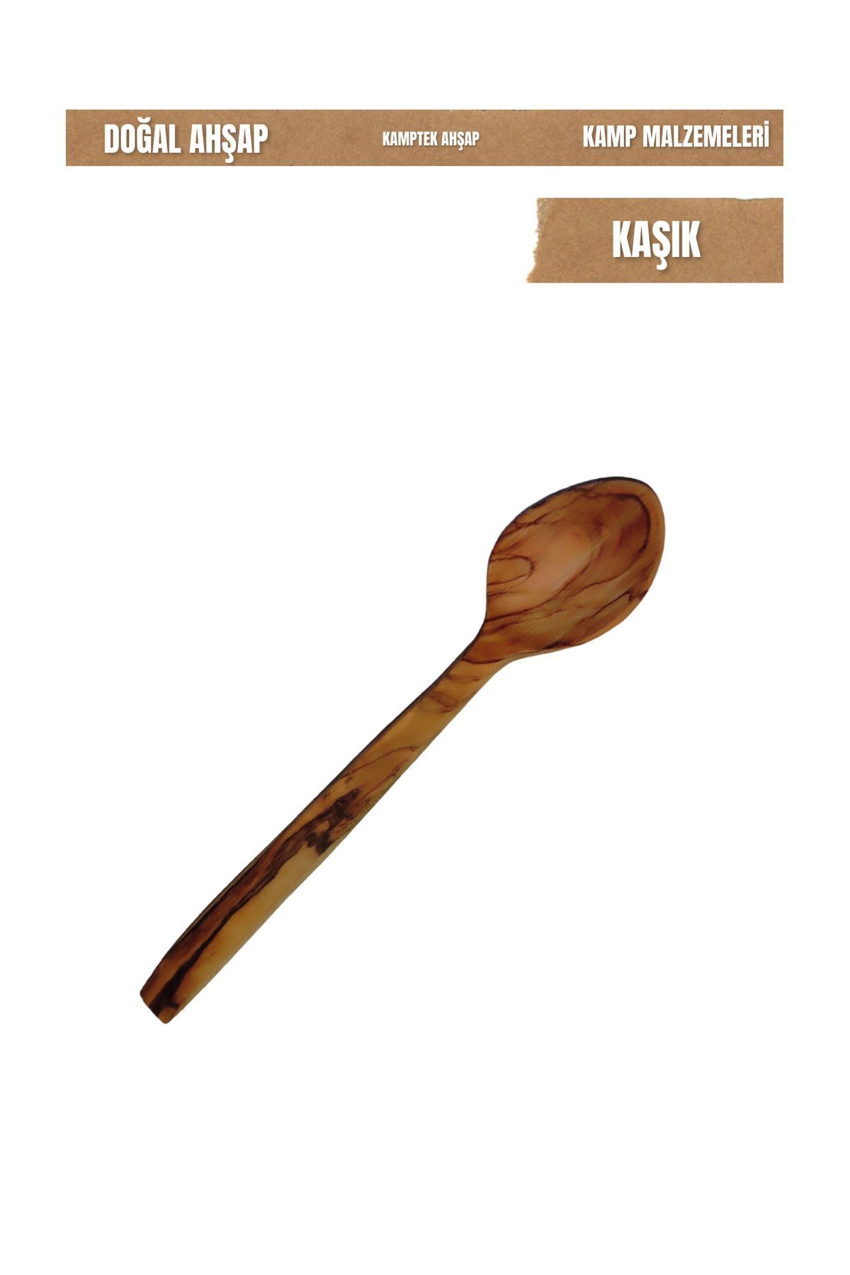 KampTek Ahşap Zeytin Ağacından Kaşık Küçük Boy Yemek Mama Kaşığı 18 cm