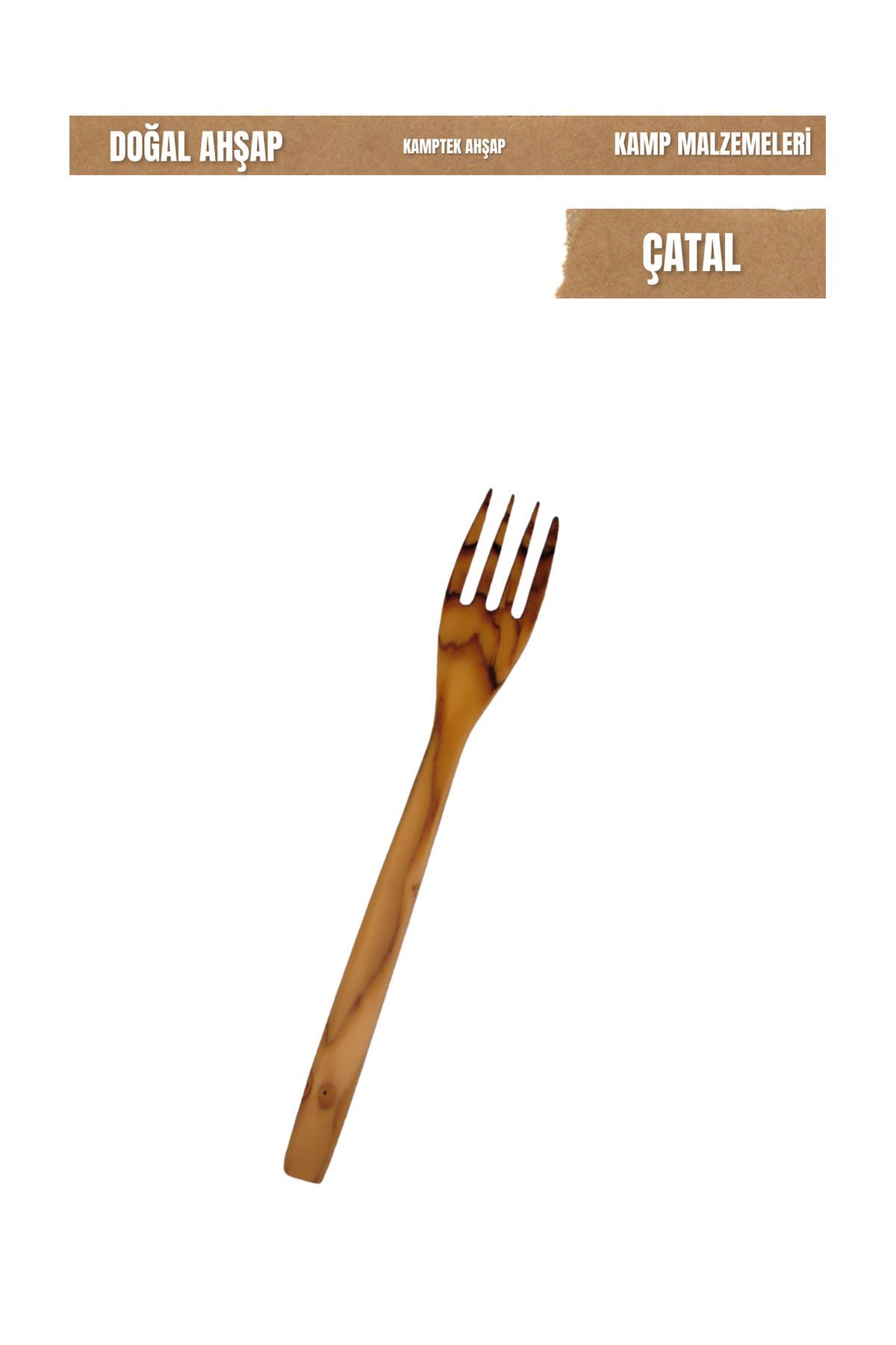 KampTek Ahşap Doğal 18 cm Çatal Dayanıklı Ahşap