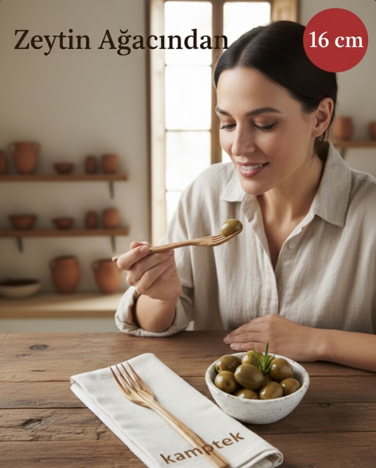 KampTek Ahşap Doğal 18 cm Çatal Dayanıklı Ahşap