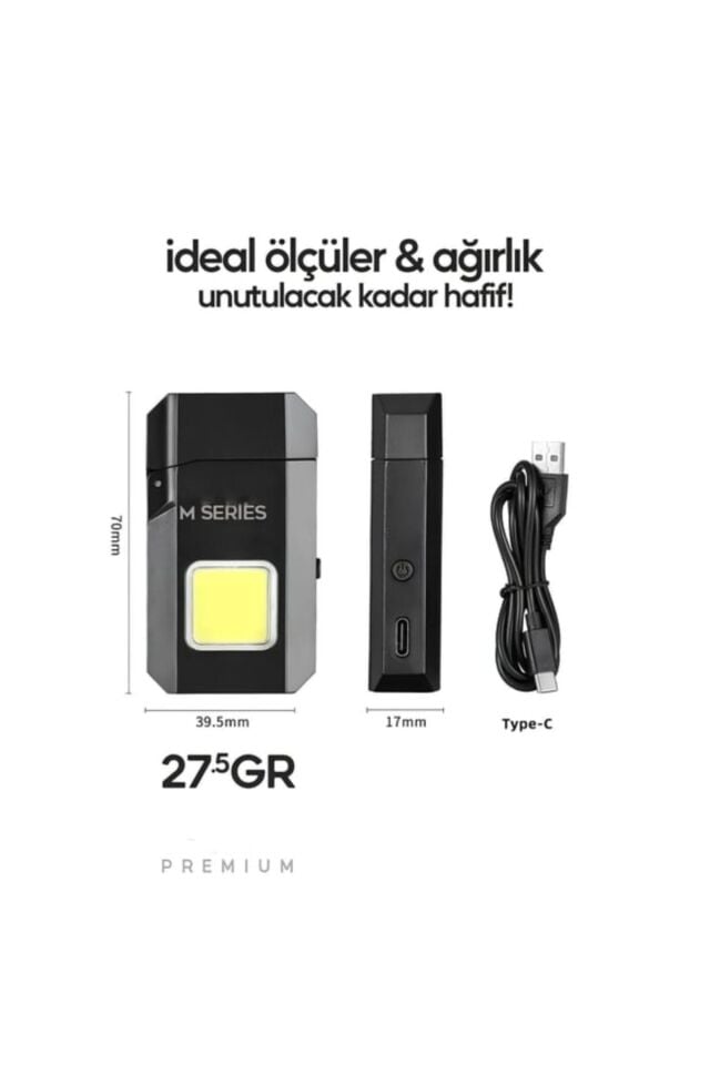 Şarjlı Yüksek Parlak ve Enerji Tasarruflu COB LED Lamba Rüzgar Geçirmez Çakmaklı Fener Kamp Çakmağı