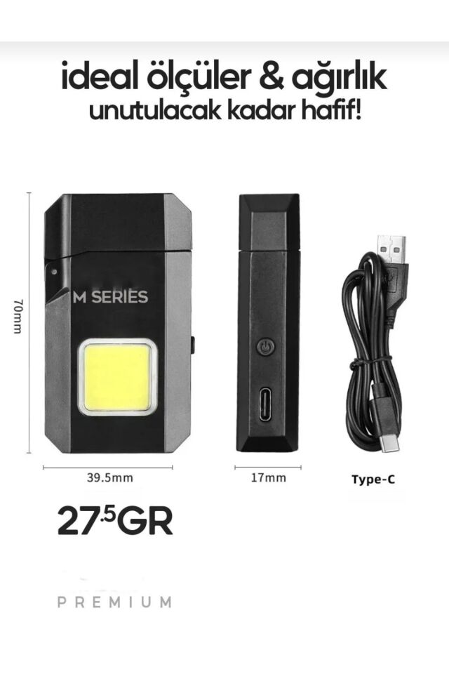 Şarjlı Yüksek Parlak ve Enerji Tasarruflu COB LED Lamba Rüzgar Geçirmez Çakmaklı Fener Kamp Çakmağı
