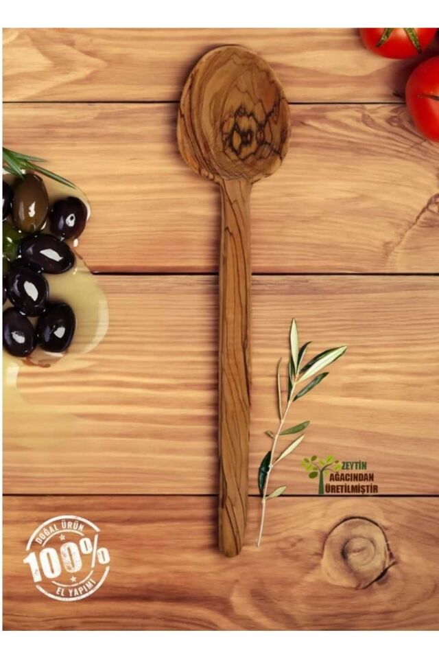Kamp Tek Ahşap Doğal Zeytin Ağacından Üretilmiş Kaşık Büyük Kaşık