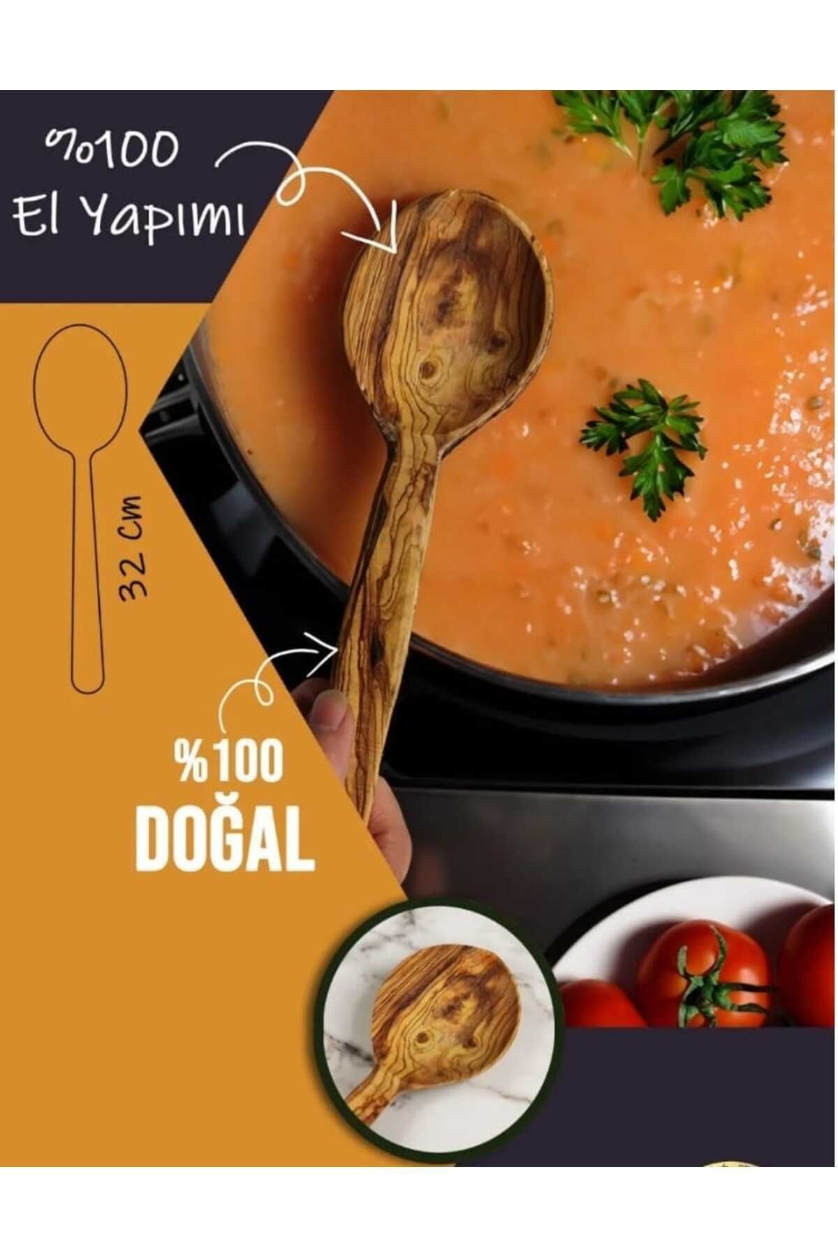 Kamp Tek Ahşap Doğal Zeytin Ağacından Üretilmiş Kaşık Büyük Kaşık