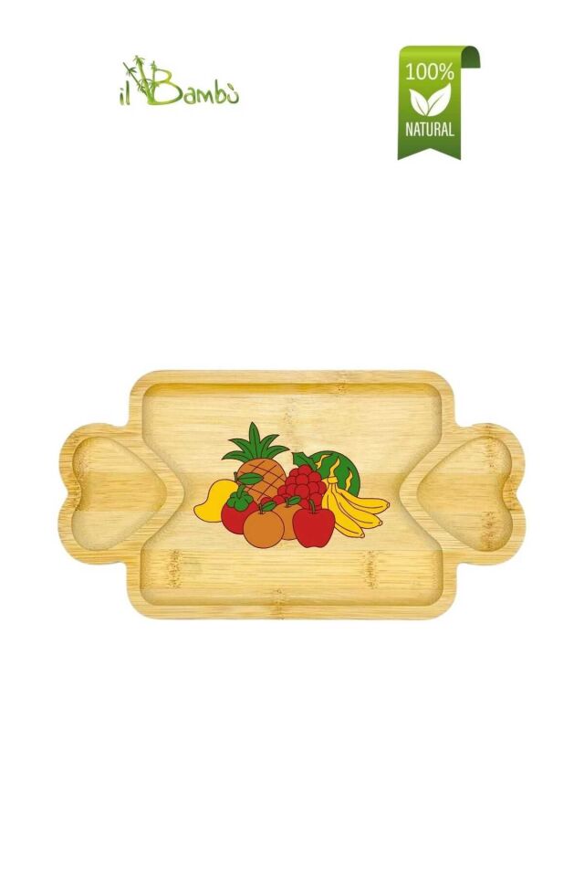 Kamp Tek Ahşap Bambu Doğal Desenli Orta Boy Sunum Tepsisi