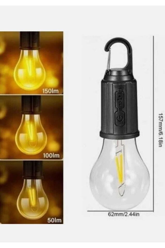 Şarj Alabilen 3 Farklı Modlu Ledli Kendiliğinden Asma Kancalı Kamp Çadır Dış Mekan Lambası