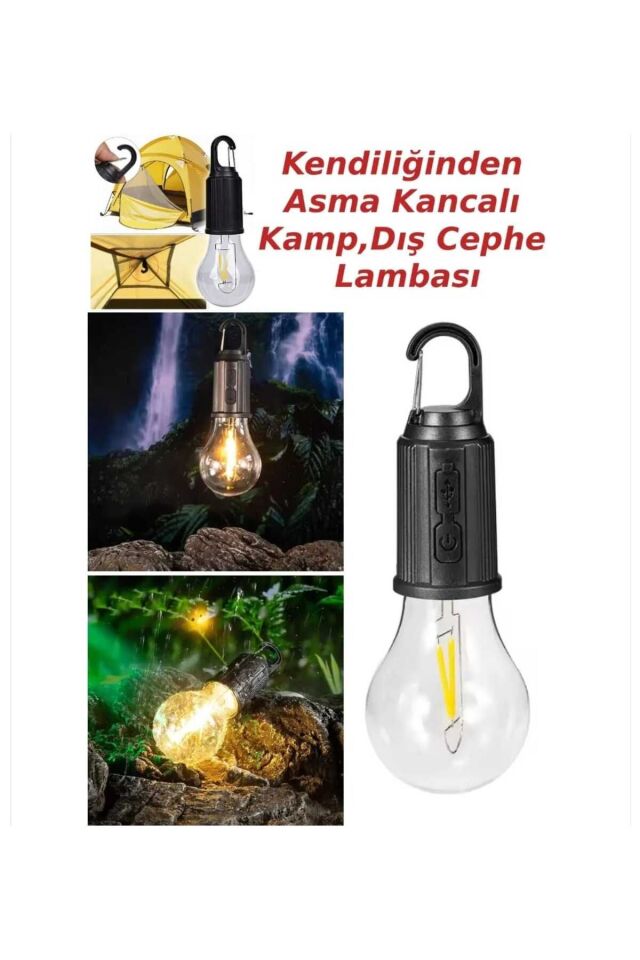 Şarj Alabilen 3 Farklı Modlu Ledli Kendiliğinden Asma Kancalı Kamp Çadır Dış Mekan Lambası