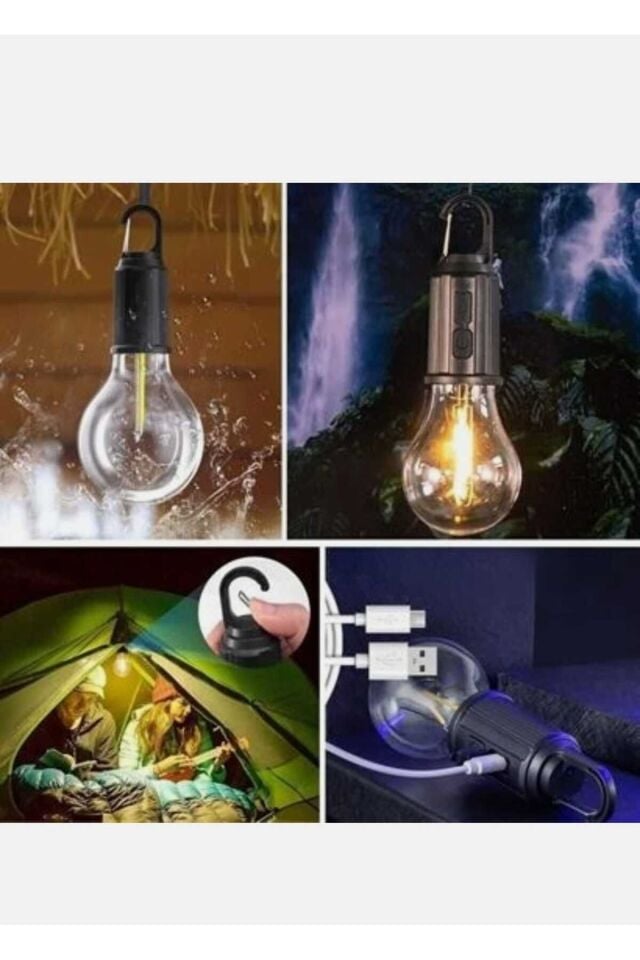 Şarj Alabilen 3 Farklı Modlu Ledli Kendiliğinden Asma Kancalı Kamp Çadır Dış Mekan Lambası