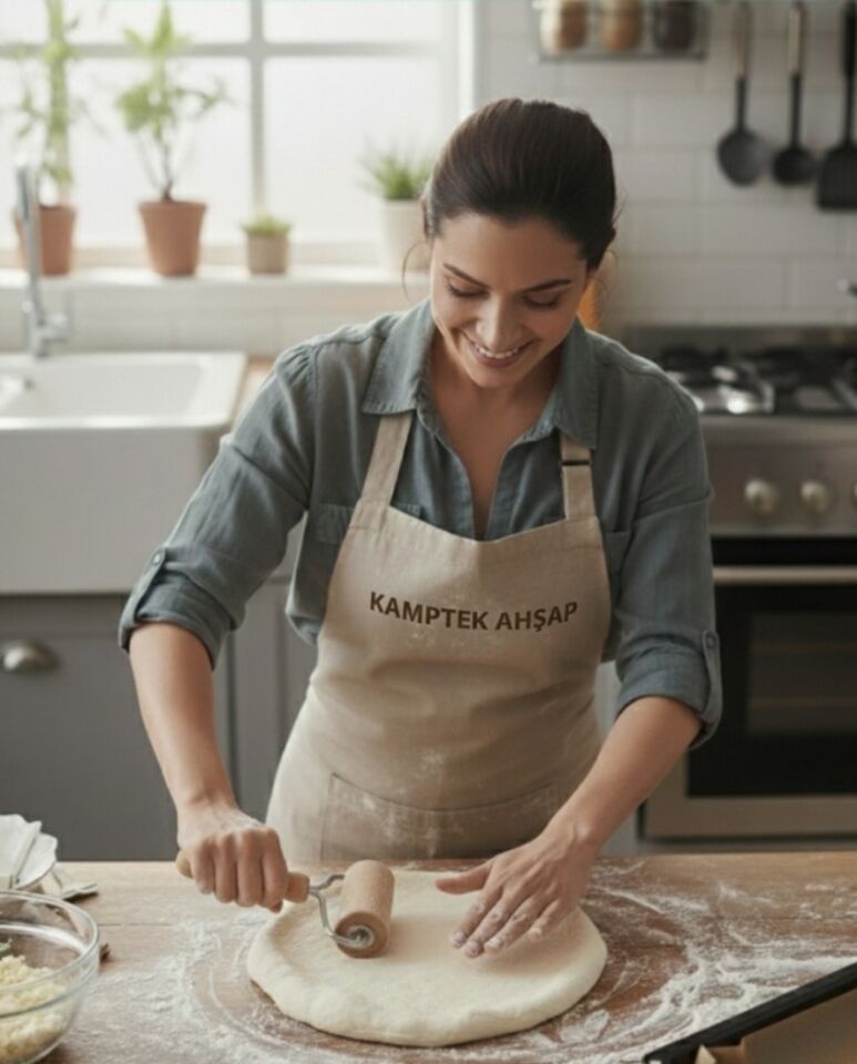 Ahşap Saplı Rulo Hamur Açıcı Merdane Pürüzsüz Oklava Pizza Börek Açma Silindiri