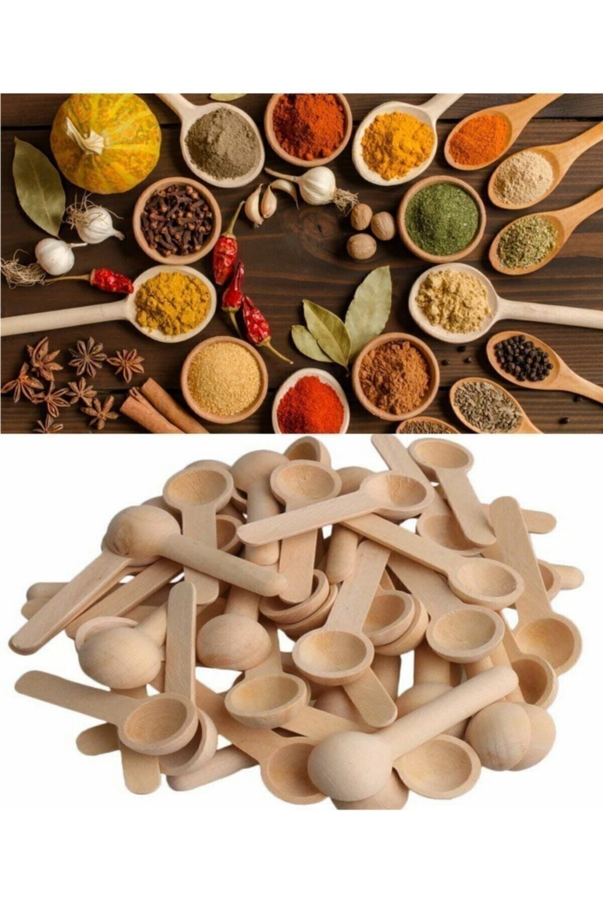 6'lı Ahşap Mini Ölçek Kaşığı Baharat Kaşığı 7 Cm