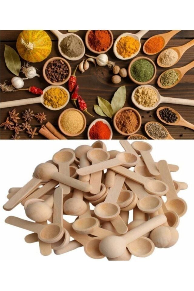 6'lı Ahşap Mini Ölçek Kaşığı Baharat Kaşığı 7 Cm
