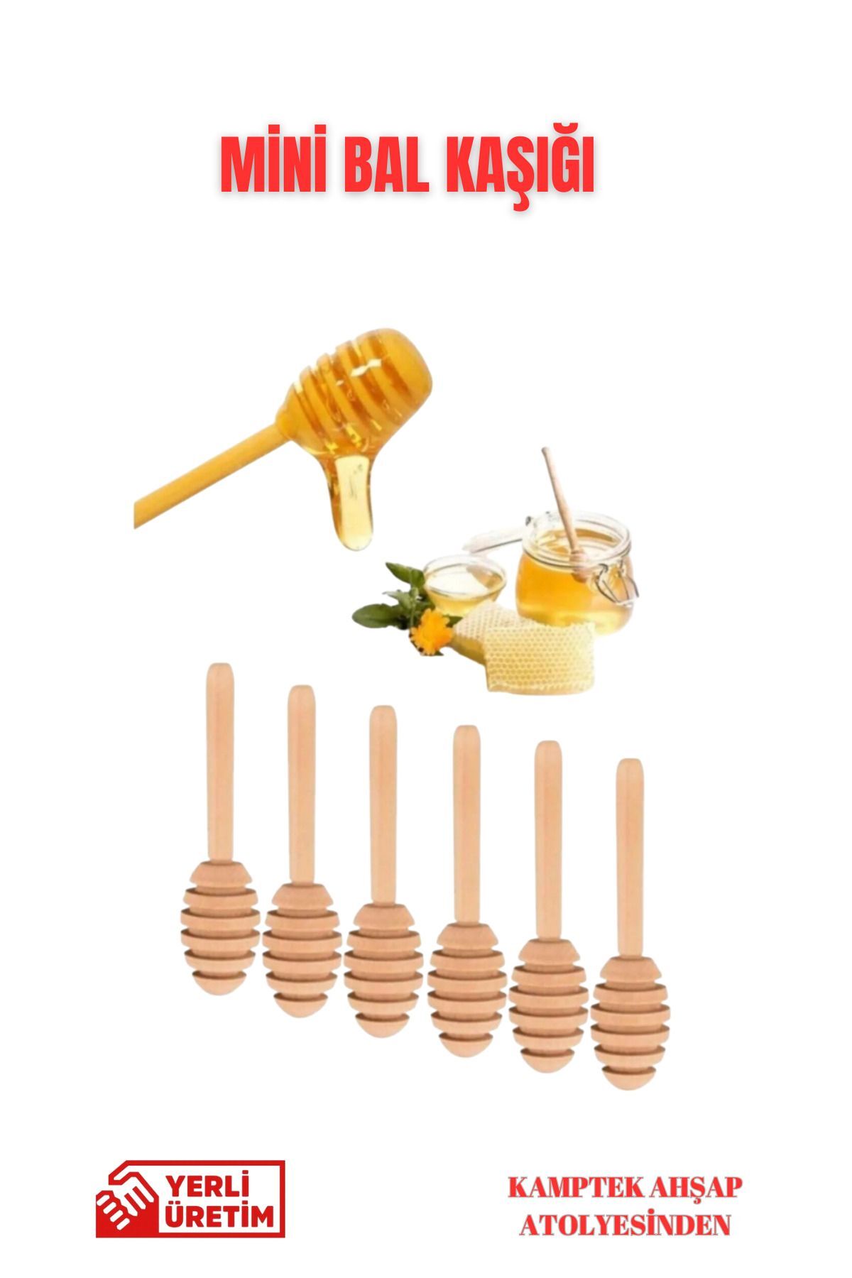 Kamptek Ahşap Mini Bal Kaşığı 6 Adet Paketli 6 Cm