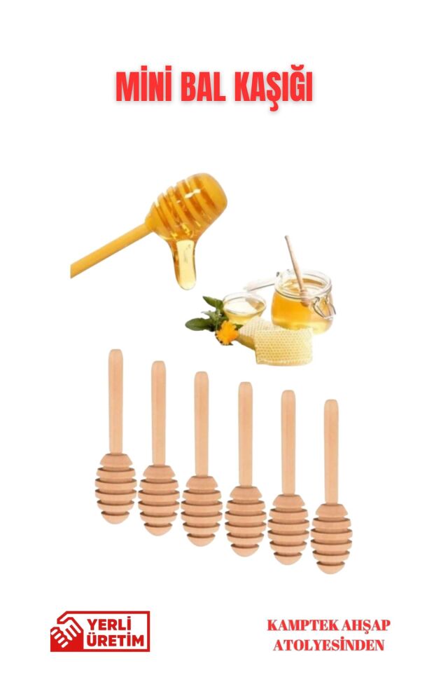 Kamptek Ahşap Mini Bal Kaşığı 6 Adet Paketli 6 Cm