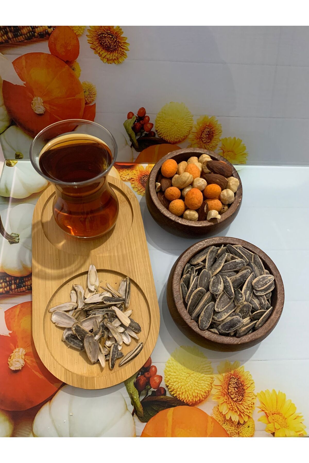 Kamptek Tasarım Ahşap Sunumluk Bambu Kahve Çerezlik Oval Sunumluk Kase