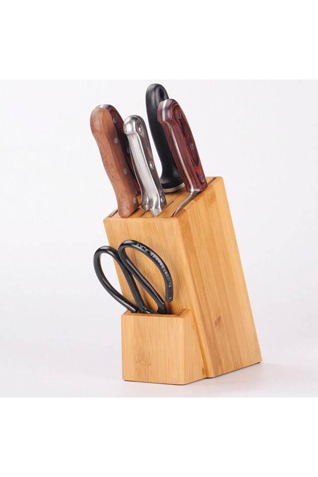 KampTek Bambu Bıçaklık Standı Mutfak Tezgah Üstü Profesyonel Bıçak Standı