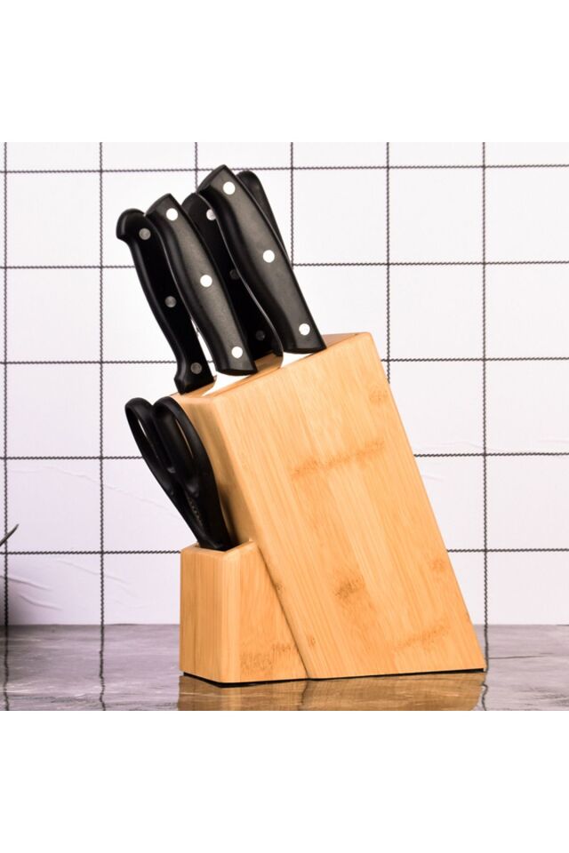 KampTek Bambu Bıçaklık Standı Mutfak Tezgah Üstü Profesyonel Bıçak Standı