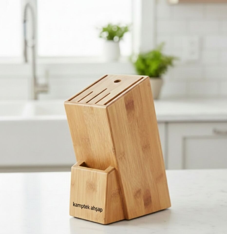 KampTek Bambu Bıçaklık Standı Mutfak Tezgah Üstü Profesyonel Bıçak Standı