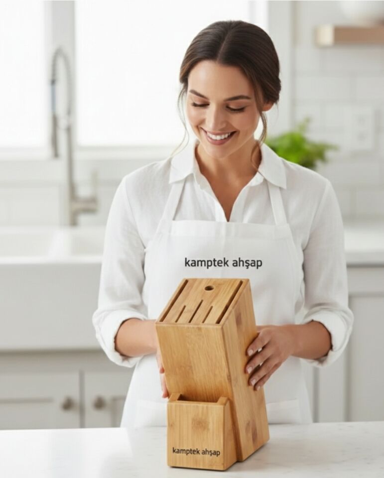 KampTek Bambu Bıçaklık Standı Mutfak Tezgah Üstü Profesyonel Bıçak Standı