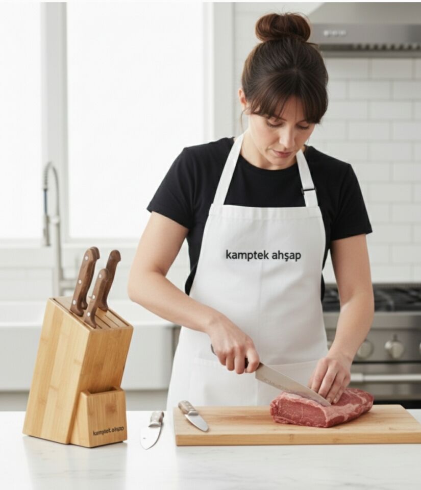 KampTek Bambu Bıçaklık Standı Mutfak Tezgah Üstü Profesyonel Bıçak Standı