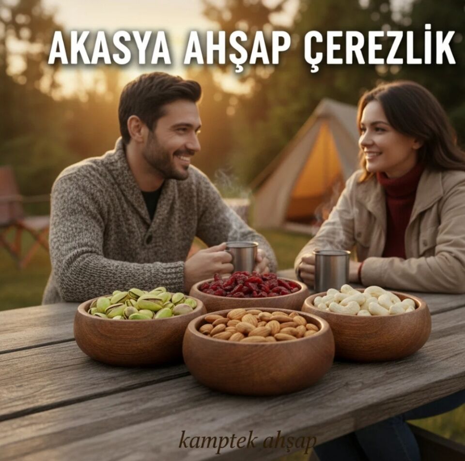 Kalitesiyle Ahşap Küçük Boy Tasarım Organik Çerezlik Kase 4 Adet Set Halinde