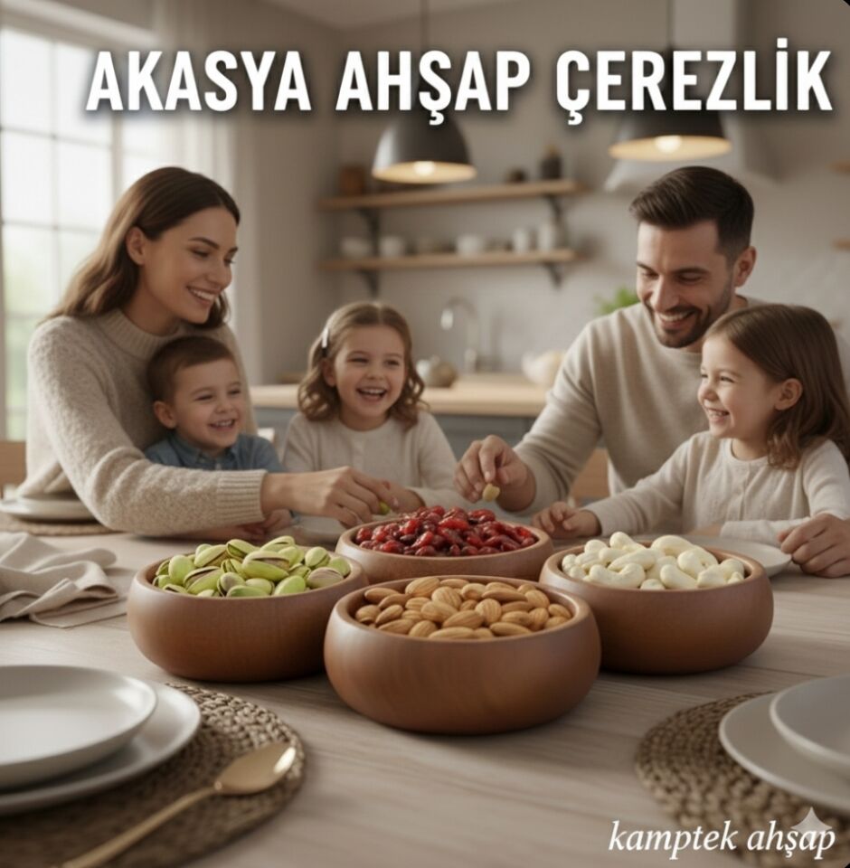 Kalitesiyle Ahşap Küçük Boy Tasarım Organik Çerezlik Kase 4 Adet Set Halinde