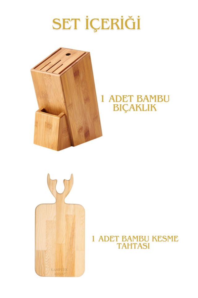 Kamp Paketi Bir Adet Bıçaklık Bambu Kesme Tahtası 2'li Set