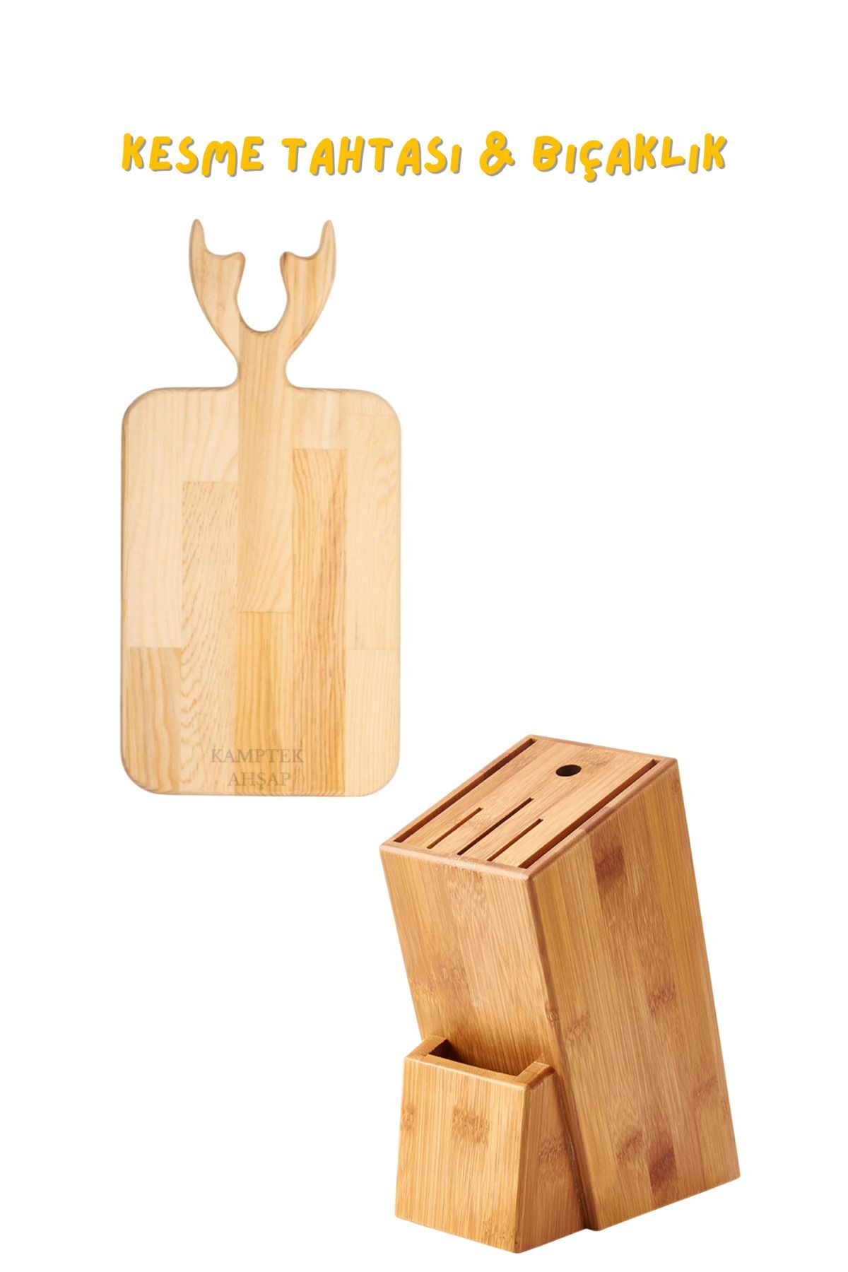Kamp Paketi Bir Adet Bıçaklık Bambu Kesme Tahtası 2'li Set