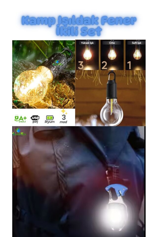 Kamp Seti İkili Mini Çok Kullanışlı Fonksiyonlu Mini Fener Seti