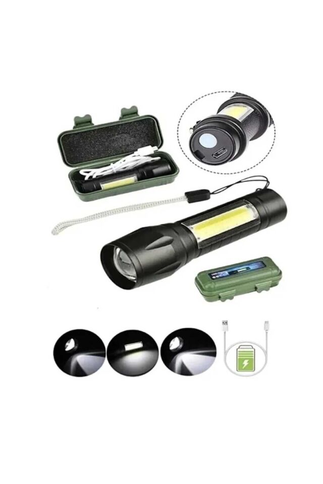 Mini Ultra Güçlü 2500 Lumen 5w Cob Led Usb Şarjlı El Feneri Polis - Bekçi - Jandarma El Feneri Mini