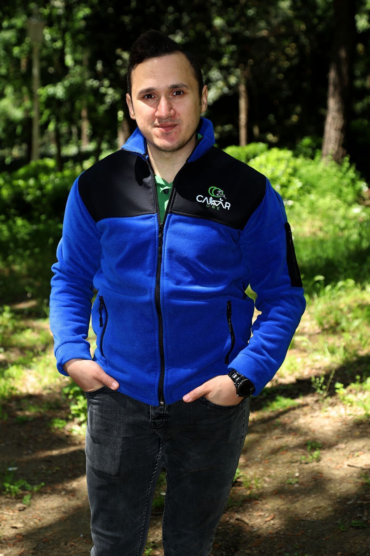 Camp One Slim Fit Anti Pilling Tüylenme Yapmayan Tam Fermuar 3 Cepli Shoftshell Sweatshirt Polar syh mavi - XL