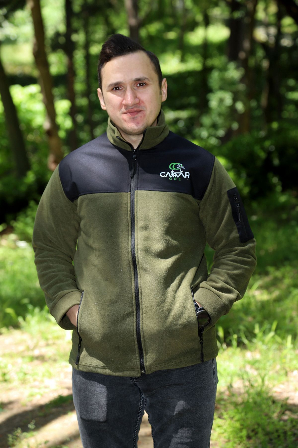 Camp One Slim Fit Anti Pilling Tüylenme Yapmayan Tam Fermuar 3 Cepli Shoftshell Sweatshirt Polar syh hakiyeşil - XL