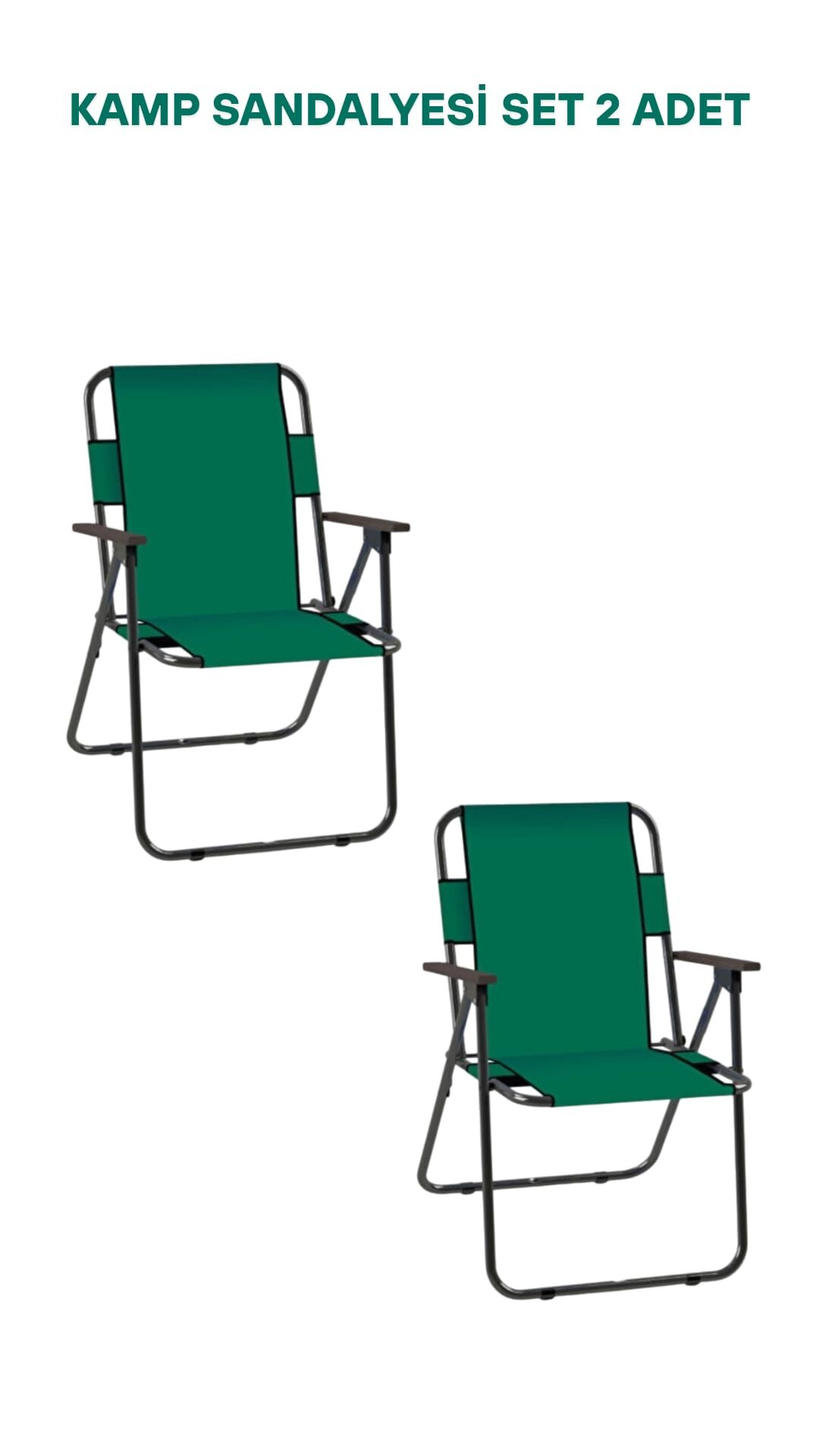 Metal Katlanır Kamp Karavan Doğa Piknik Plaj Sandalyesi 2 Adet Yeşil