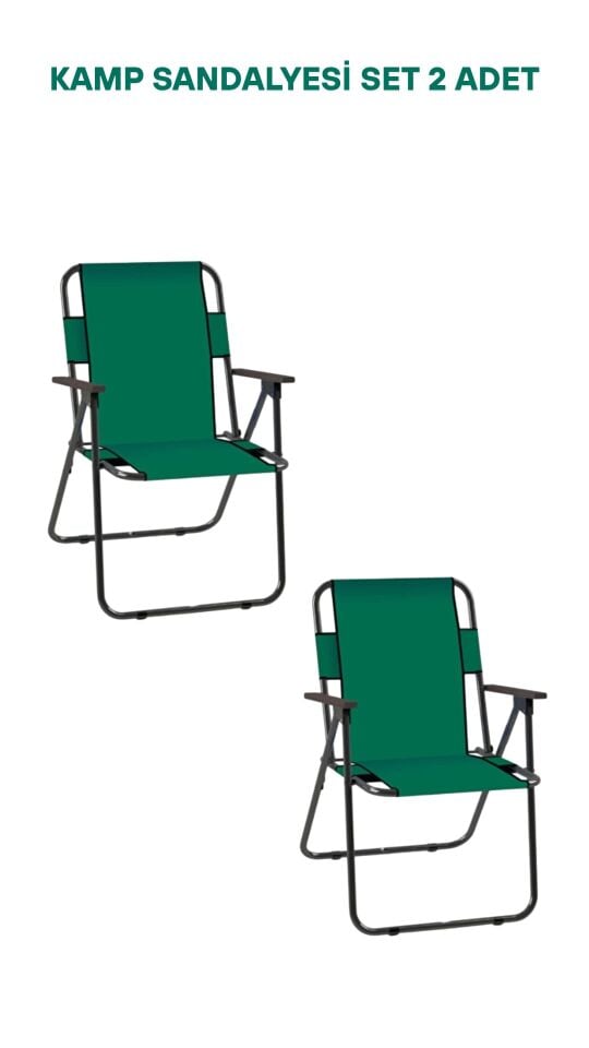 Metal Katlanır Kamp Karavan Doğa Piknik Plaj Sandalyesi 2 Adet Yeşil