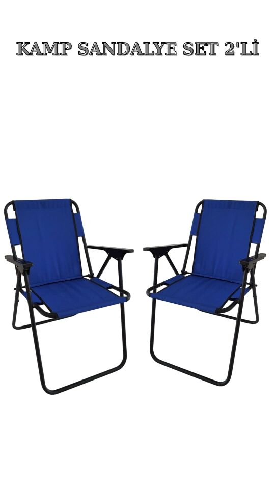 Metal Katlanır Kamp Karavan Doğa Piknik Plaj Sandalyesi 2 Adet Mavi