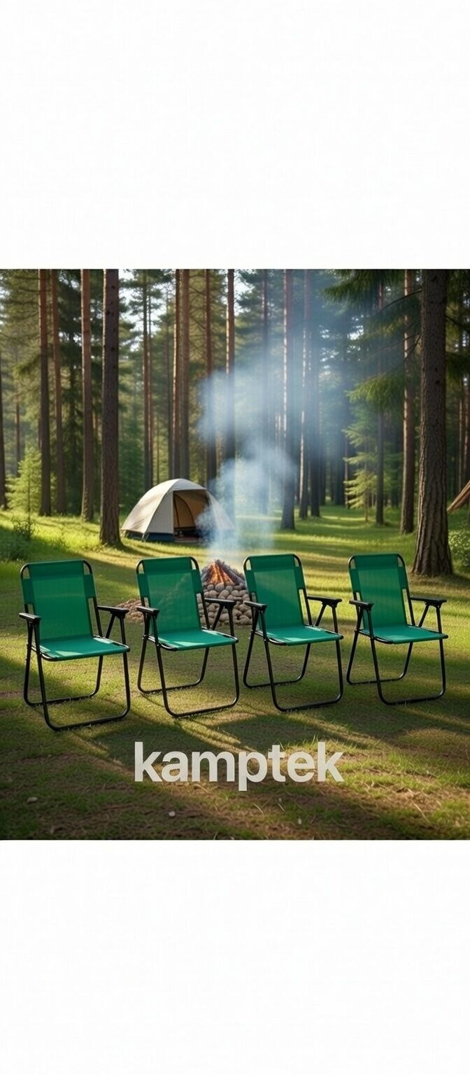 Metal Katlanır Kamp Karavan Doğa Piknik Plaj Sandalyesi 4 Adet Yeşil