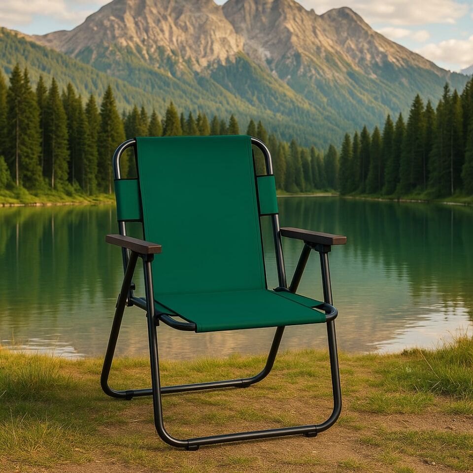 Metal Katlanır Kamp Karavan Doğa Piknik Plaj Sandalyesi 4 Adet Yeşil