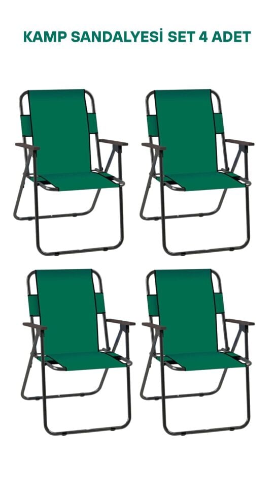 Metal Katlanır Kamp Karavan Doğa Piknik Plaj Sandalyesi 4 Adet Yeşil