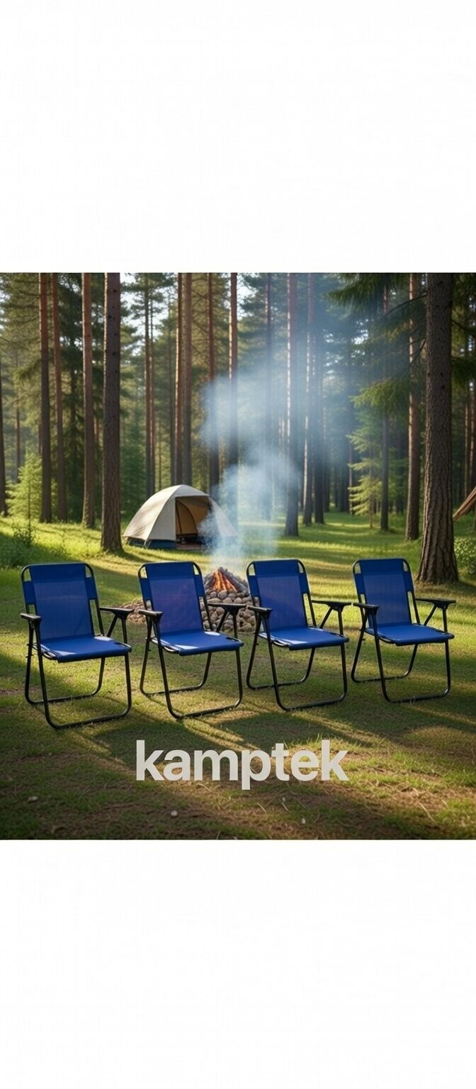 Metal Katlanır Kamp Karavan Doğa Piknik Plaj Sandalyesi 4 Adet Mavi