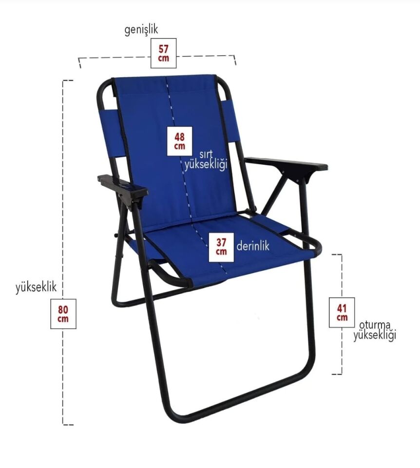 Metal Katlanır Kamp Karavan Doğa Piknik Plaj Sandalyesi 4 Adet Mavi