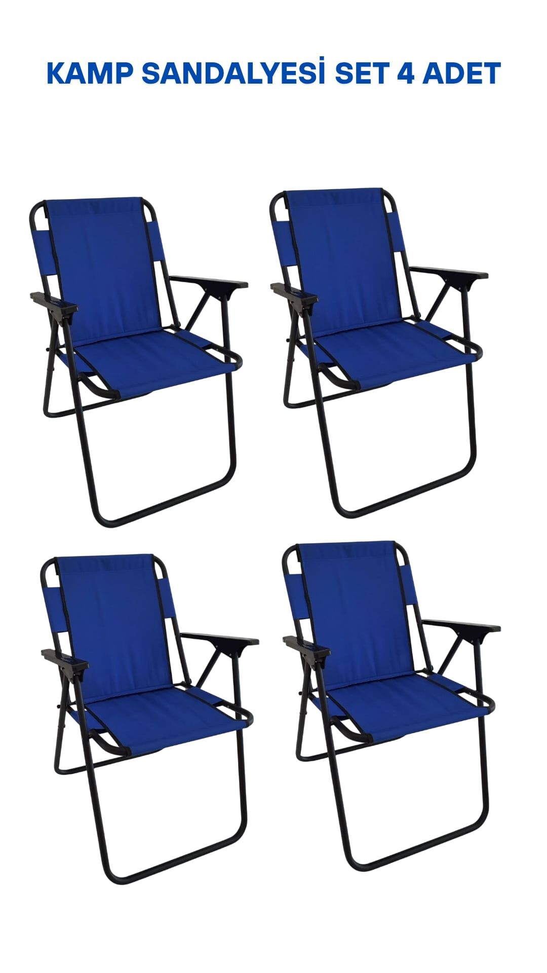 Metal Katlanır Kamp Karavan Doğa Piknik Plaj Sandalyesi 4 Adet Mavi