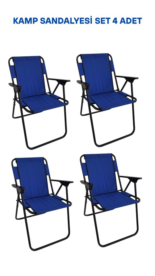 Metal Katlanır Kamp Karavan Doğa Piknik Plaj Sandalyesi 4 Adet Mavi