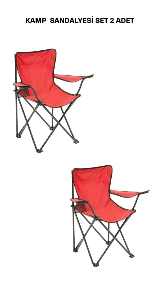 Katlanır Kamp Doğa Piknik Sandalyesi Kılıf Hediyeli 2 Adet Kırmızı