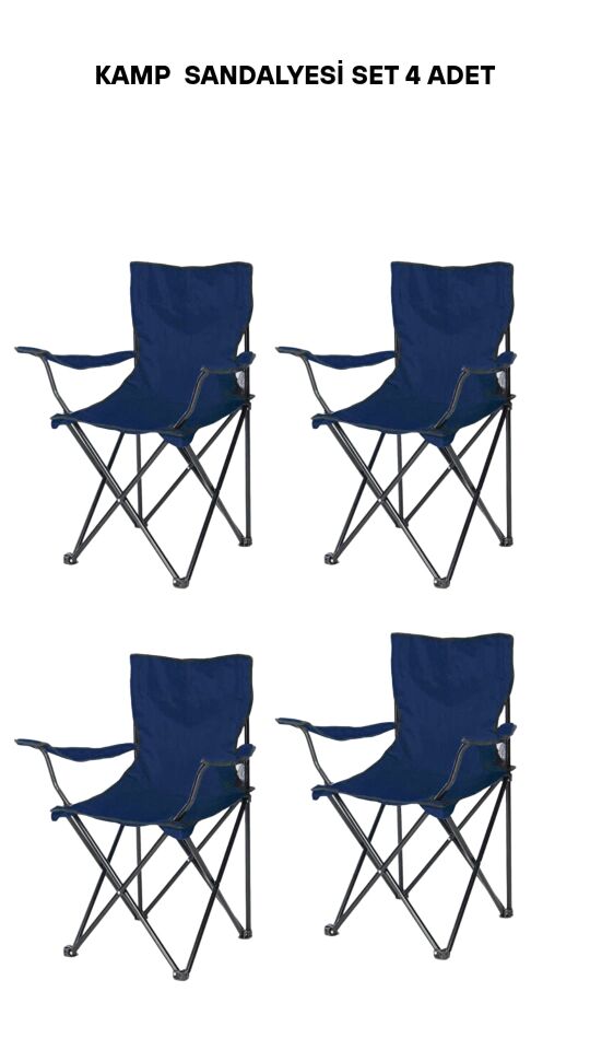 Katlanır Kamp Doğa Piknik Sandalyesi Kılıf Hediyeli 4 Adet Lacivert
